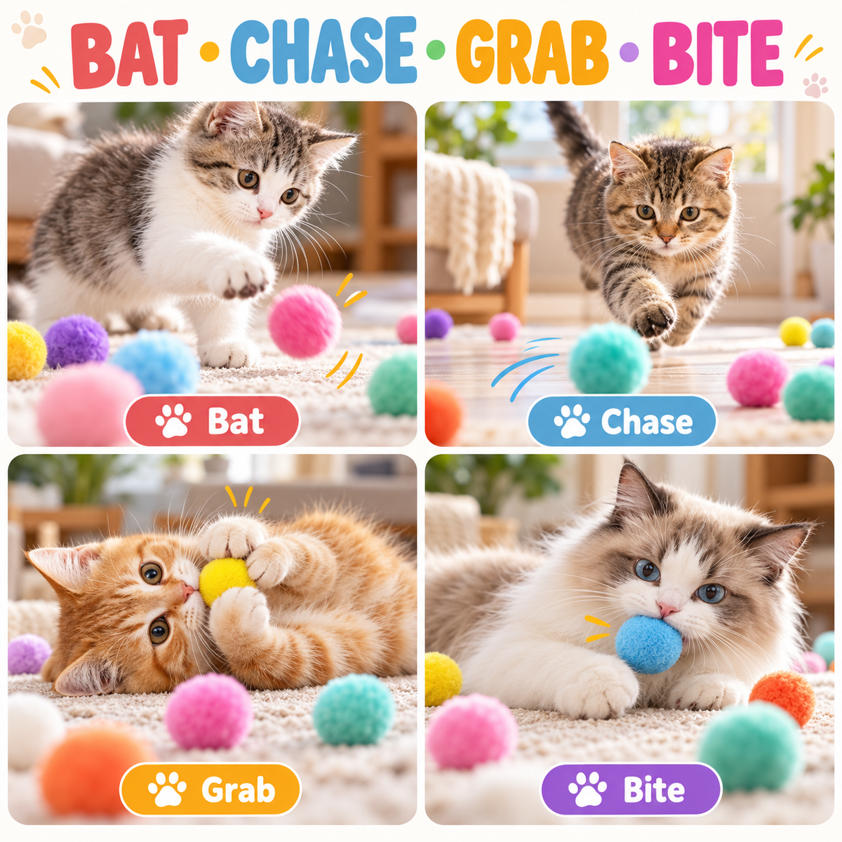 🔥 Playtime Just Got Cuter! 🐱 Cat Ball Launcher – Battery-Free, Easy-Launch Fun with Soft Pom-Poms for Indoor Play 🐾