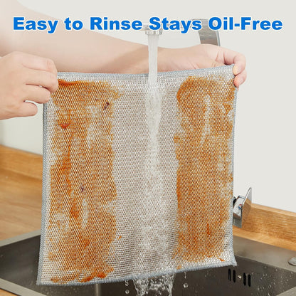 Heavy-duty metallic dishcloth – a scouring cloth for kitchen dishes and stovetops, designed to replace steel wool scrubbers.