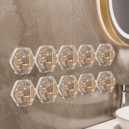 🔥 40% OFF | Crystal Hexagon Self-Adhesive Wall Hooks – Waterproof No-Drill Hooks for Towels, Keys & Home Organization