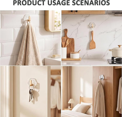 🔥 40% OFF | Crystal Hexagon Self-Adhesive Wall Hooks – Waterproof No-Drill Hooks for Towels, Keys & Home Organization