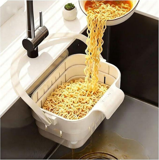 Hanging Sink Drain Basket with Removable Strainer, Over-the-Sink Kitchen Colander for Washing Fruits and Vegetables, Draining Food Scraps and Separating Wet and Dry Waste
