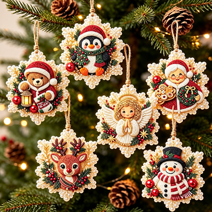 6-Piece DIY Christmas Ornament Diamond Art Kit with Pearls & Jute Twine, Hanging Decorations for Tree and Window