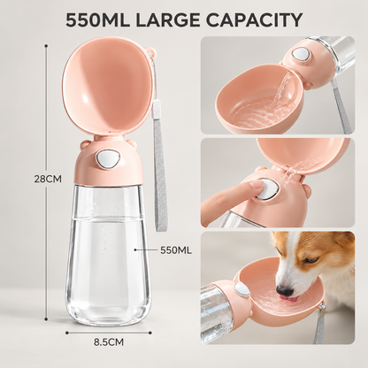 Portable Dog Water Bottle with Bowl, Leak-Proof Pet Travel Water Dispenser for Dogs & Cats, Outdoor Walking Hydration Cup