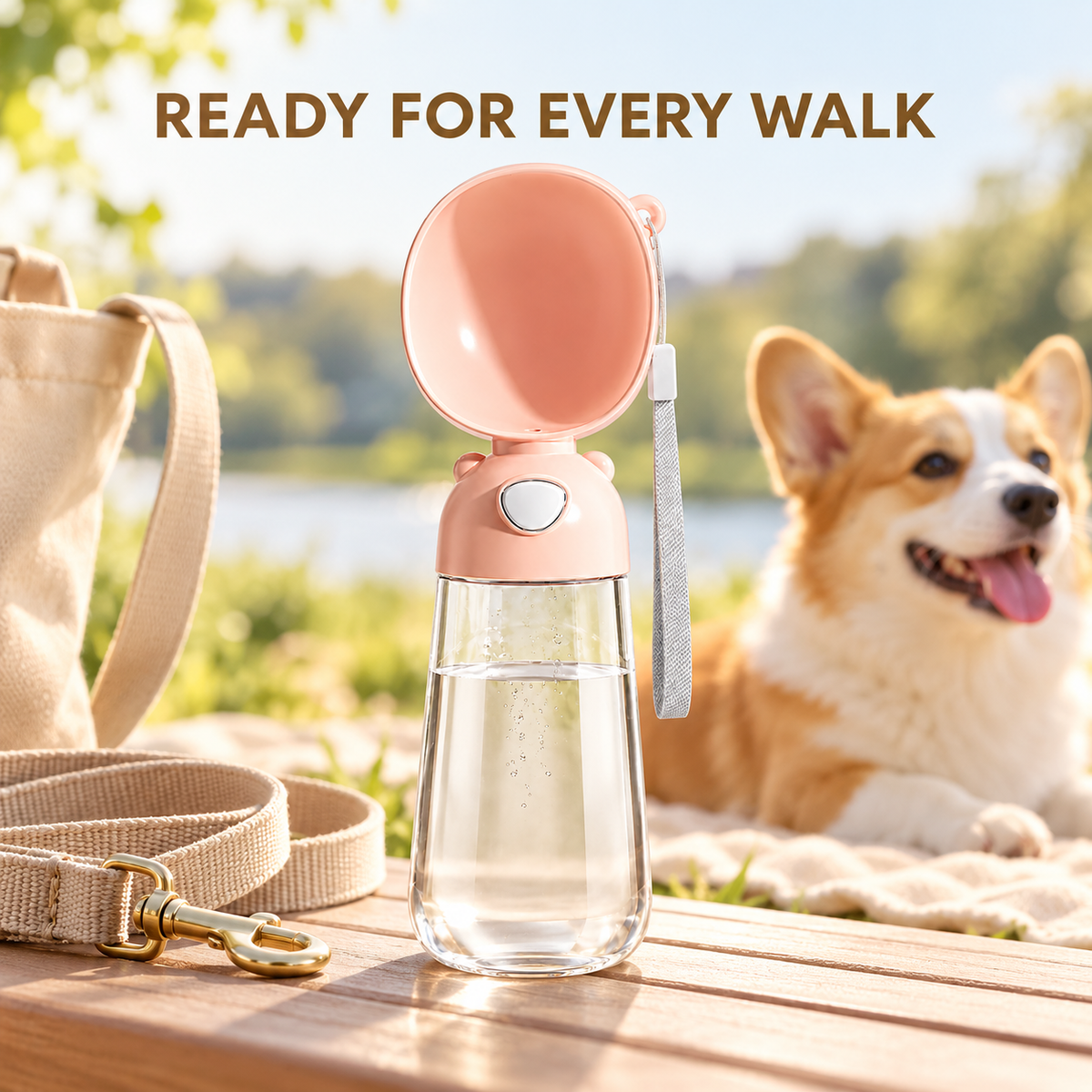 Portable Dog Water Bottle with Bowl, Leak-Proof Pet Travel Water Dispenser for Dogs & Cats, Outdoor Walking Hydration Cup