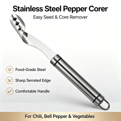 Stainless Steel Pepper Corer Seed Remover Tool, Chili Bell Pepper Core Deseeder, Multi Vegetable Seed Core Remover for Tomato Cucumber Kitchen Gadget