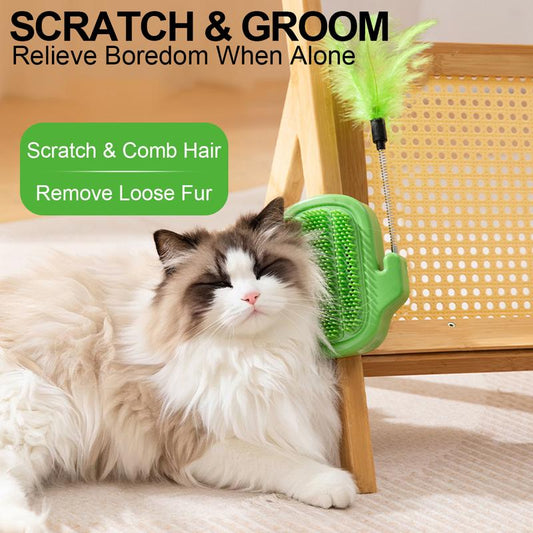 3-in-1 Soft Plastic Cat Corner Groomer with Catnip - Grooming Supplies, Itchy Face Scratcher, Trimming Tool, Hair Removal Massage Comb, Table Leg/Cabinet-Mountable Universal Fit, Chin & Cheek Targeting, Stress Relief, Easy Setup, Indoor Cats Entertainment