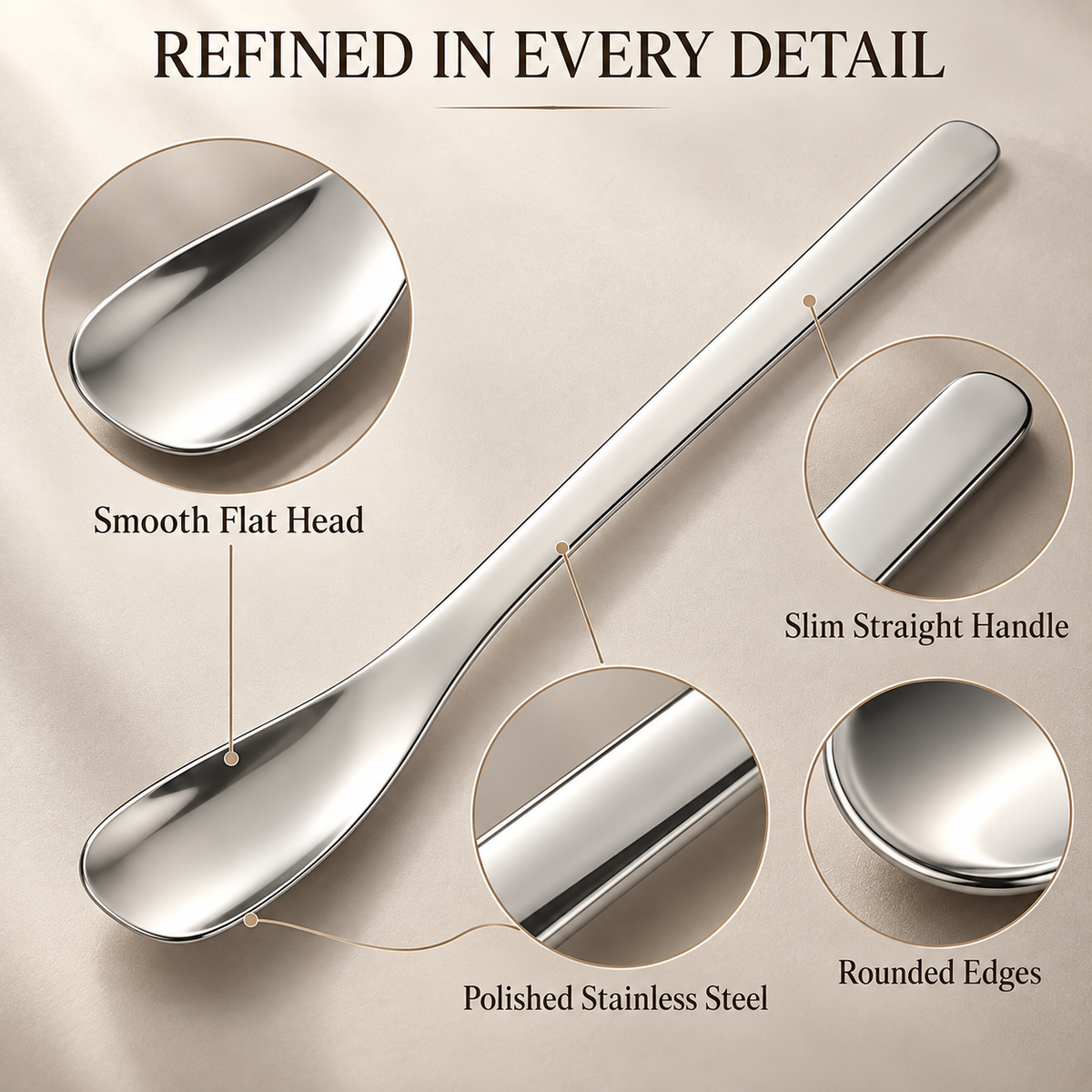 Stainless Steel Dessert Spoons, Modern Flat Head Cake Spoons with Square Tip Design, Elegant Small Spoons for Yogurt, Ice Cream, Coffee, and Desserts