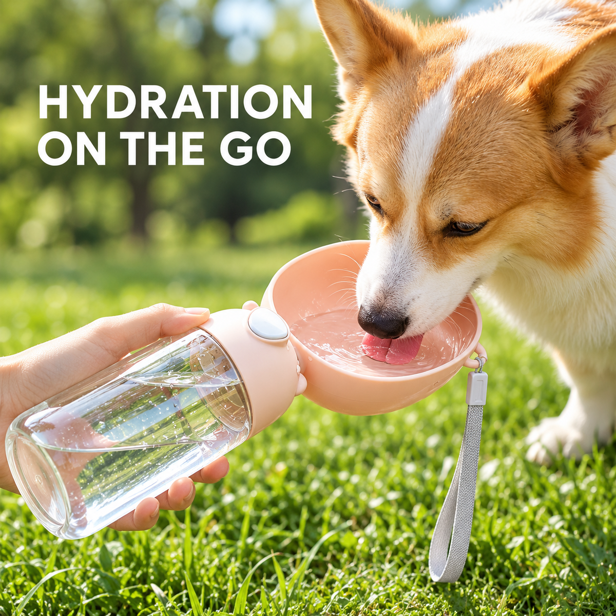Portable Dog Water Bottle with Bowl, Leak-Proof Pet Travel Water Dispenser for Dogs & Cats, Outdoor Walking Hydration Cup