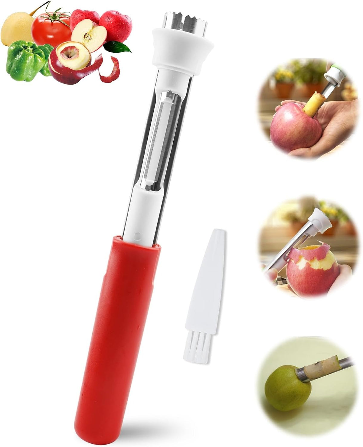 2 in 1 Apple Corer and Peeler Tool, Fruit Vegetable Corer and Peeler Tool Stainless Steel Apple Peeler Apple Corer Remover Tool Multifunction Corer Tool for Vegetable Fruit Kitchen Gadget